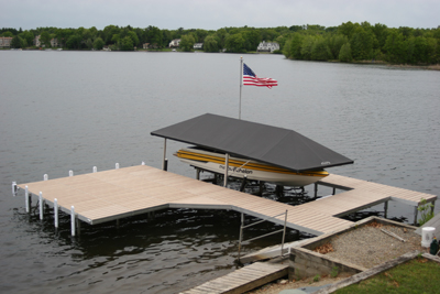 2017 a floating dock at lake in Skaneateles, New York